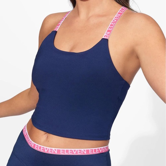 🆕 EleVen by Venus Williams | Teen Spirit Midi Tennis Tank in Navy/Pink Sz Small - Picture 2 of 7